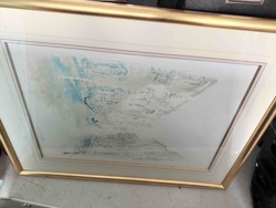 Abstract Framed Art Print with Gold Frame and Dual-Pinstripe Mat