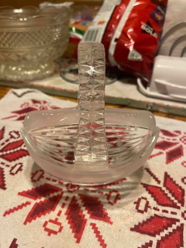 Clear Pressed Glass Rose Bowl or Sweetmeat Dish with Handle