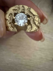 Vintage Gold Matte Nugget Ring with Central Gemstone