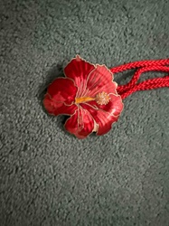 Red Hibiscus Enamel Pendant Necklace