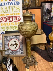 Antique Brass Convertible Oil Lamp with Electric Conversion