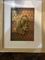 Framed Mixed-Media Relief Sculpture: 'Golden Warrior Mask'