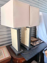 Pair of Mid-Century Modern Stained Glass Panel Lamps