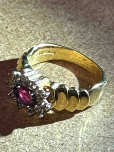 18K Gold Electroplated Ruby and Diamond Simulant Cocktail Ring