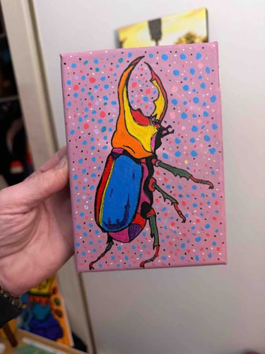 Colorful Rhino Beetle Painting on Canvas
