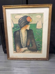 Framed Portrait Print of a Woman with Pearls