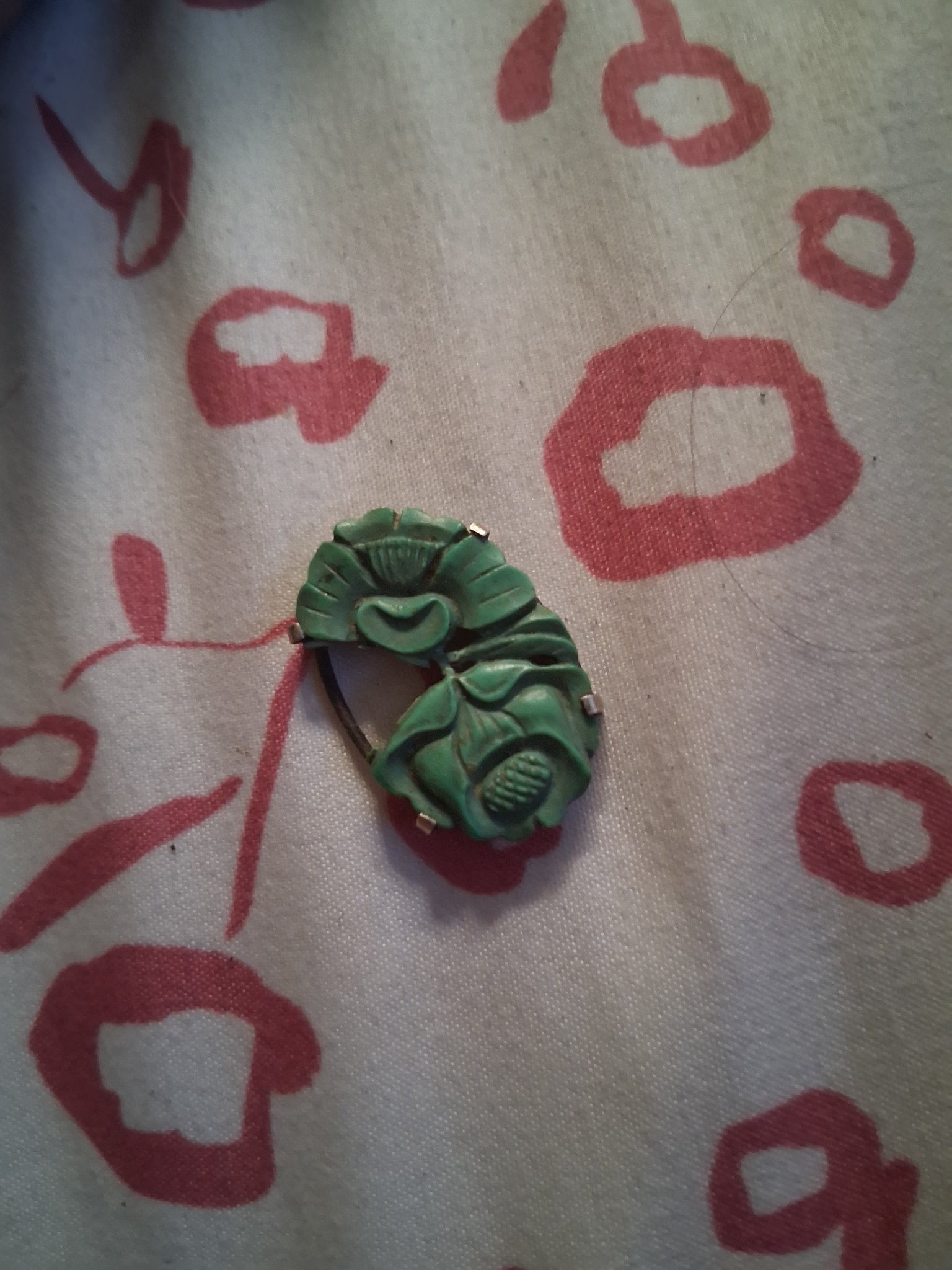 Submitted photo of Carved Green Stone Floral Brooch