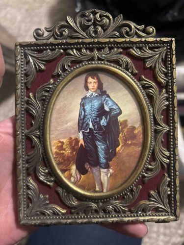 Framed Miniature Print of 'The Blue Boy' in Ornate Brass-Tone Frame