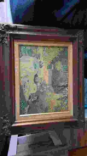 Framed Impressionist Style Oil Painting of a Garden