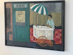 Street Vendor Scene Oil Painting by Judith Shaun