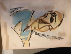 Abstract Figurative Sketch with Blue and Tan Tones