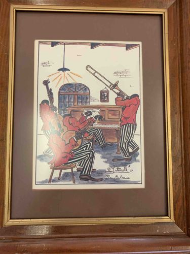 Framed Jazz Band Artwork by Luttrell, New Orleans