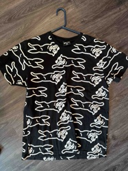 Black T-Shirt with White Running Cat Pattern