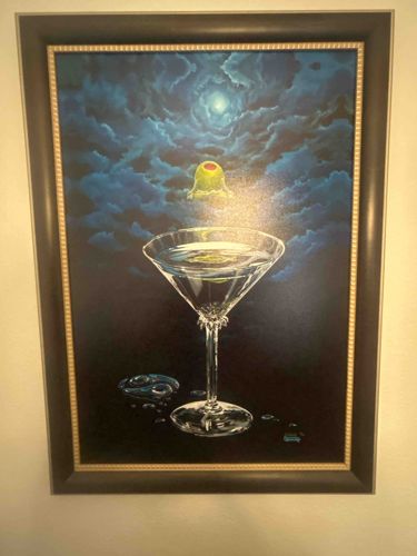 Framed Martini Themed Surrealist Painting