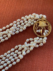 Multi-Strand Baroque Pearl Necklace with Asian Motif Clasp