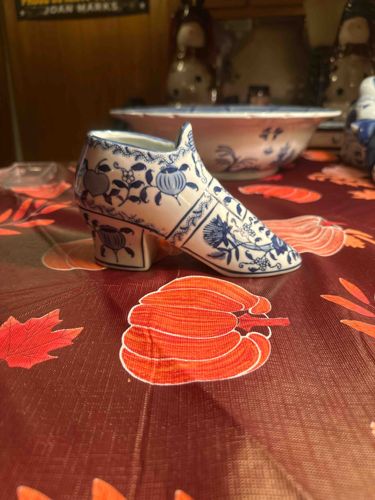 Blue and White Ceramic Shoe Figurine
