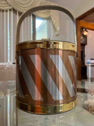 Mid-Century Modern Copper and Silver Striped Ice Bucket with Brass Trim