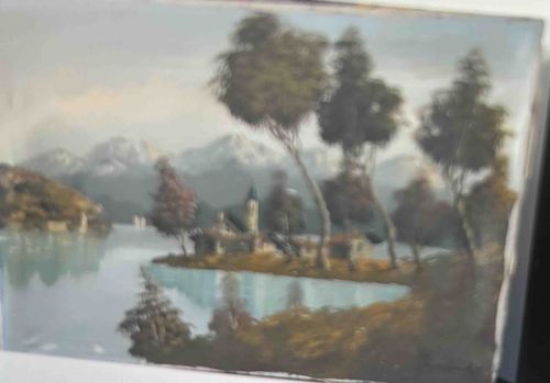 Mountain Lake Landscape Oil Painting