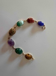 Gold-Tone Multi-Gemstone Scarab Link Bracelet