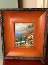 Framed Mediterranean Seascape Oil Painting