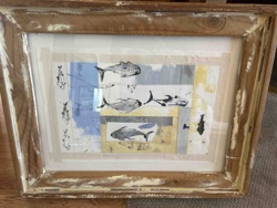 Framed Mixed Media Art with Fish Motif