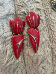 Vintage Red Enamel and Silver-Toned Articulated Clips