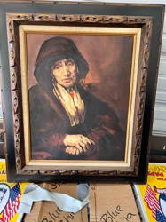 Framed Oil Painting: Portrait of an Elderly Woman in a Hood