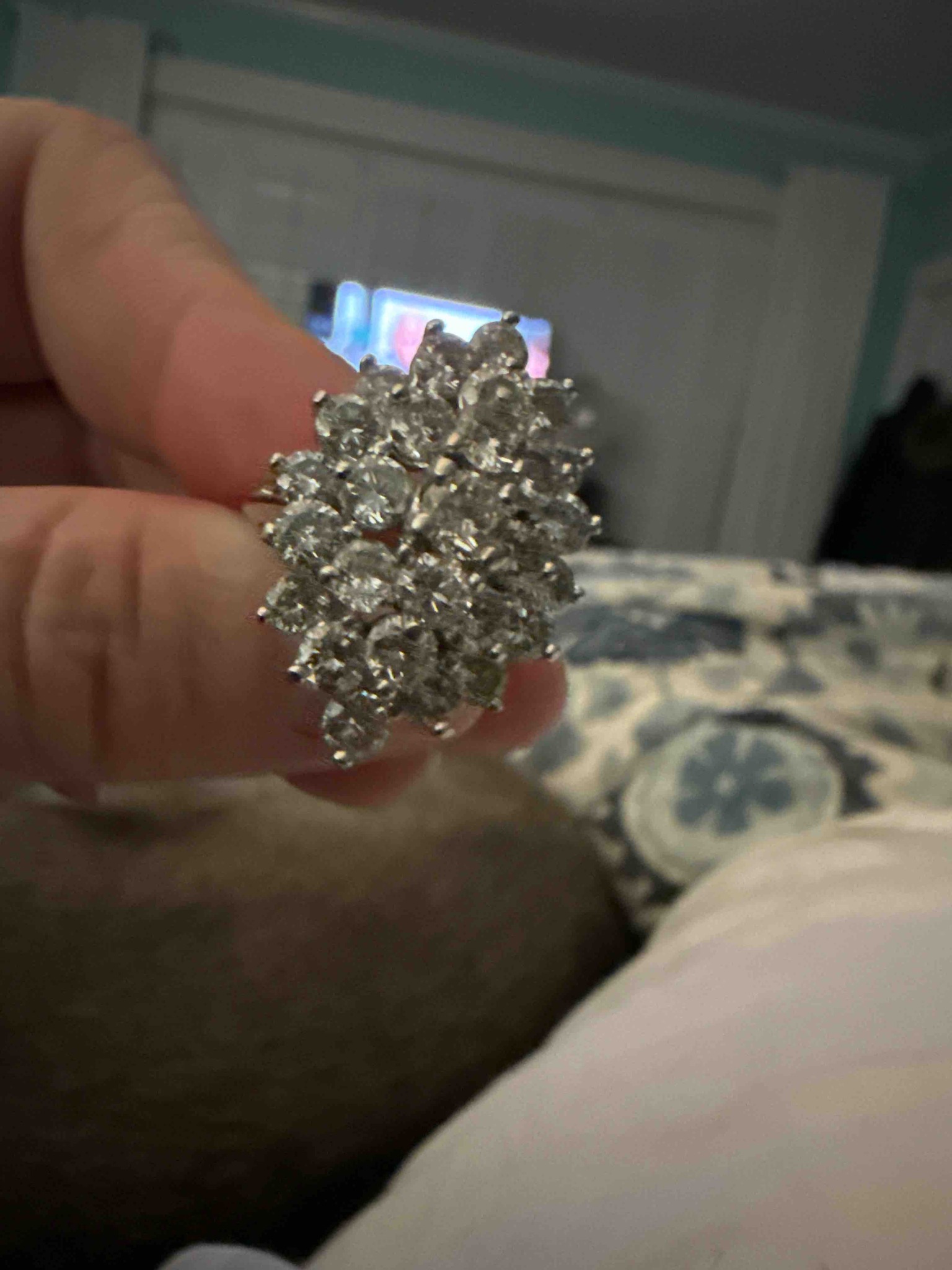 14k White Gold Estate Diamond Cluster Cocktail Ring