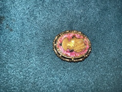Oval Brooch with Floral Enamel and Gold-Tone Filigree