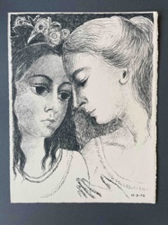 Two Women Portrait, Ink on Paper