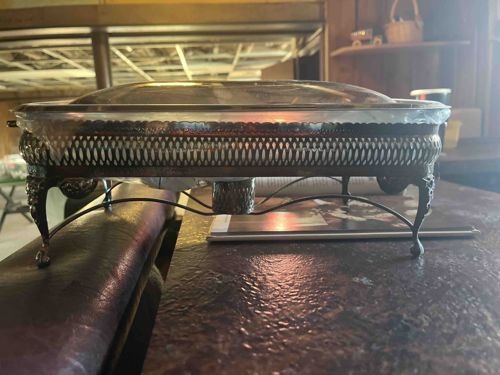 Silver-Plated Rectangular Chafing Dish with Pyrex Insert