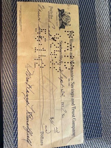 Voided Check from The Miners and Mechanics Savings and Trust Company, September 22, 1932