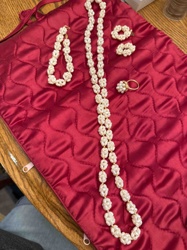 Vintage Faux Pearl Cluster Jewelry Set (Necklace, Bracelet, Ring, Earrings)