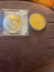 Two Gold-Tone Collectible Medallions (Statue of Liberty and Sailing Ship)