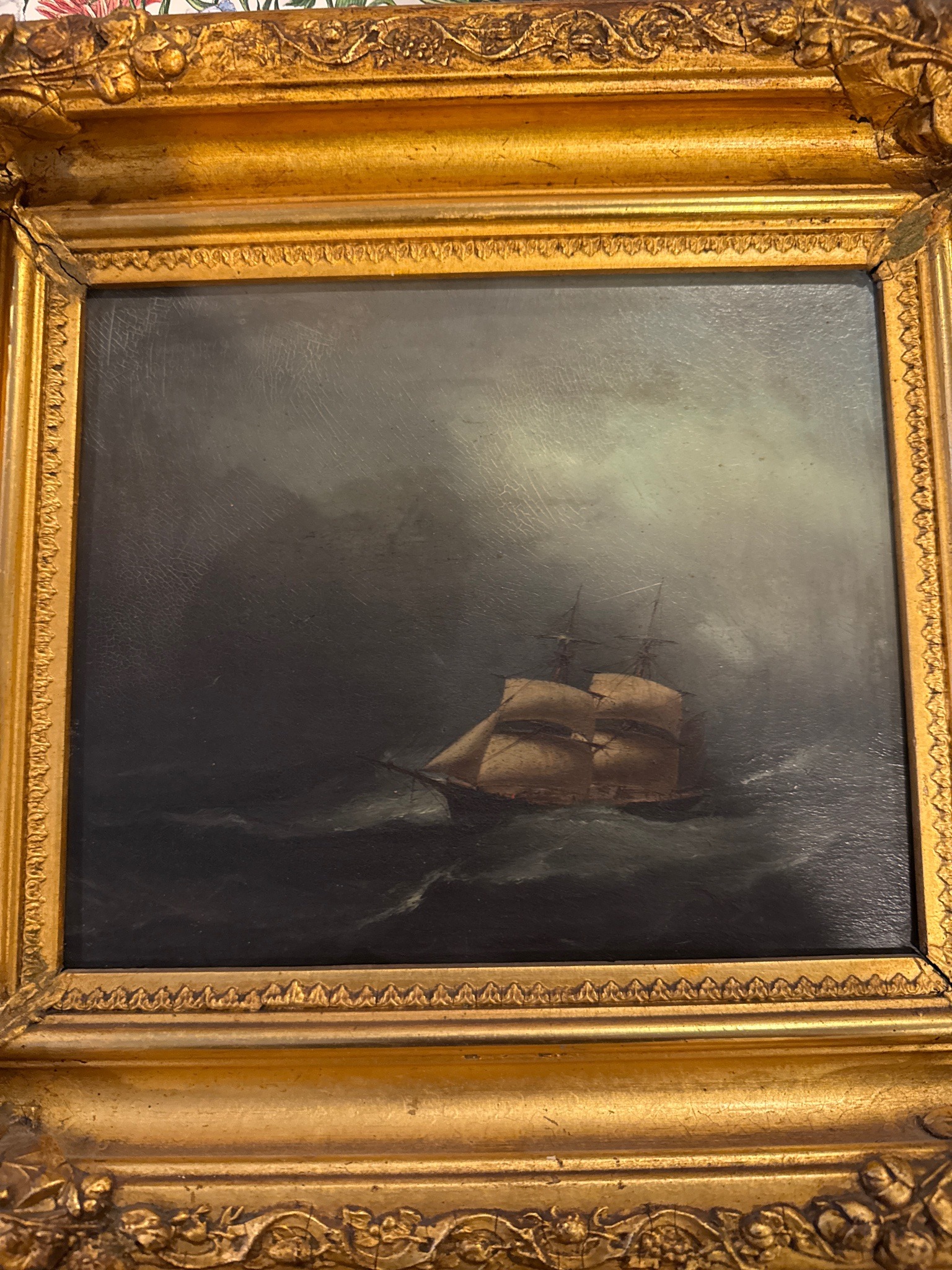 Submitted photo of Marine oil painting depicting a ship at sea