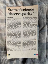 Newspaper Article: Stars of science 'deserve parity'