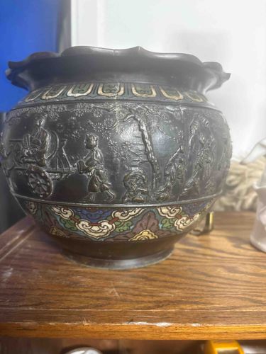 Japanese Bronze and Cloisonné Planter or Brazier