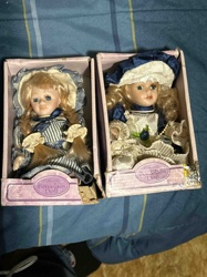 Pair of Collectible Bisque Porcelain Dolls in Original Boxes