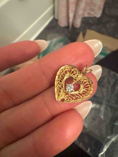 Gold Filigree Heart Pendant with Diamond Accent
