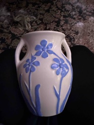 Art Pottery Double-Handled Vase with Applied Blue Flowers