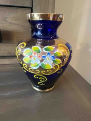 Norleans Cobalt Blue and Gold Enamel Floral Vase