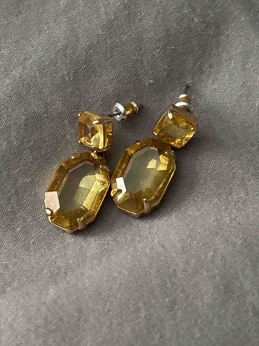Vintage-Style Citrine-Colored Glass Drop Earrings