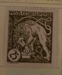 Czechoslovakia 1920 Hradcany Surcharge Issue Postage Stamp, 25h on 50h, Lion and Chain Design