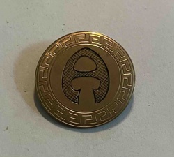 Gold-Toned Mushroom/A-Motif Brooch with Greek Key Border