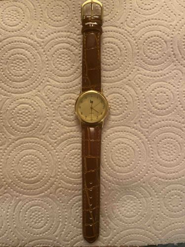 Bayard Men's Gold-Tone Watch with Brown Croc-Embossed Leather Strap