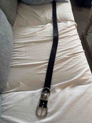 Black Leather Belt with Decorative Buckle and Keeper