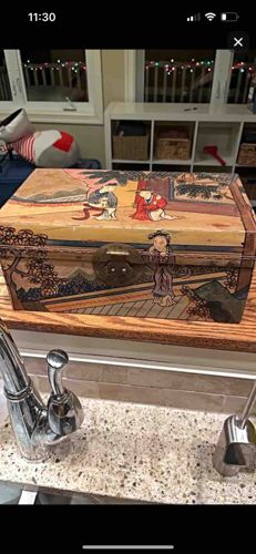 Vintage Chinese Hand-Painted Leather Storage Trunk