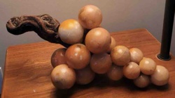 Alabaster Grape Cluster Sculpture with Natural Wood Stem