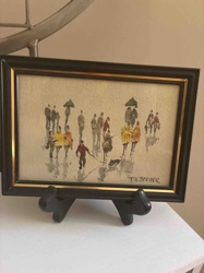 Miniature Watercolor Painting of Urban Figures by T.N. Berner