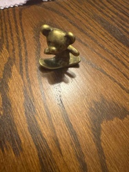 Brass Teddy Bear Figurine on Skateboard